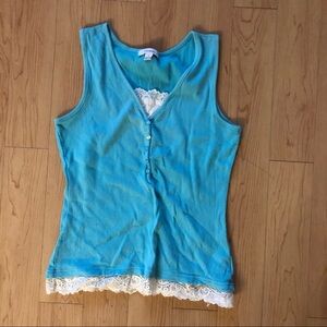 Dressbarn blue and white lace Henley tank top